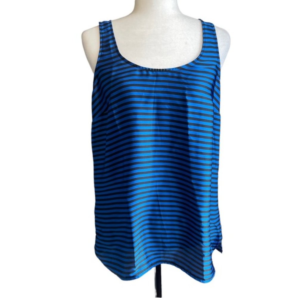 Michael KORS Blue Black Striped Sleeveless Polyester Tank Top Size Medium